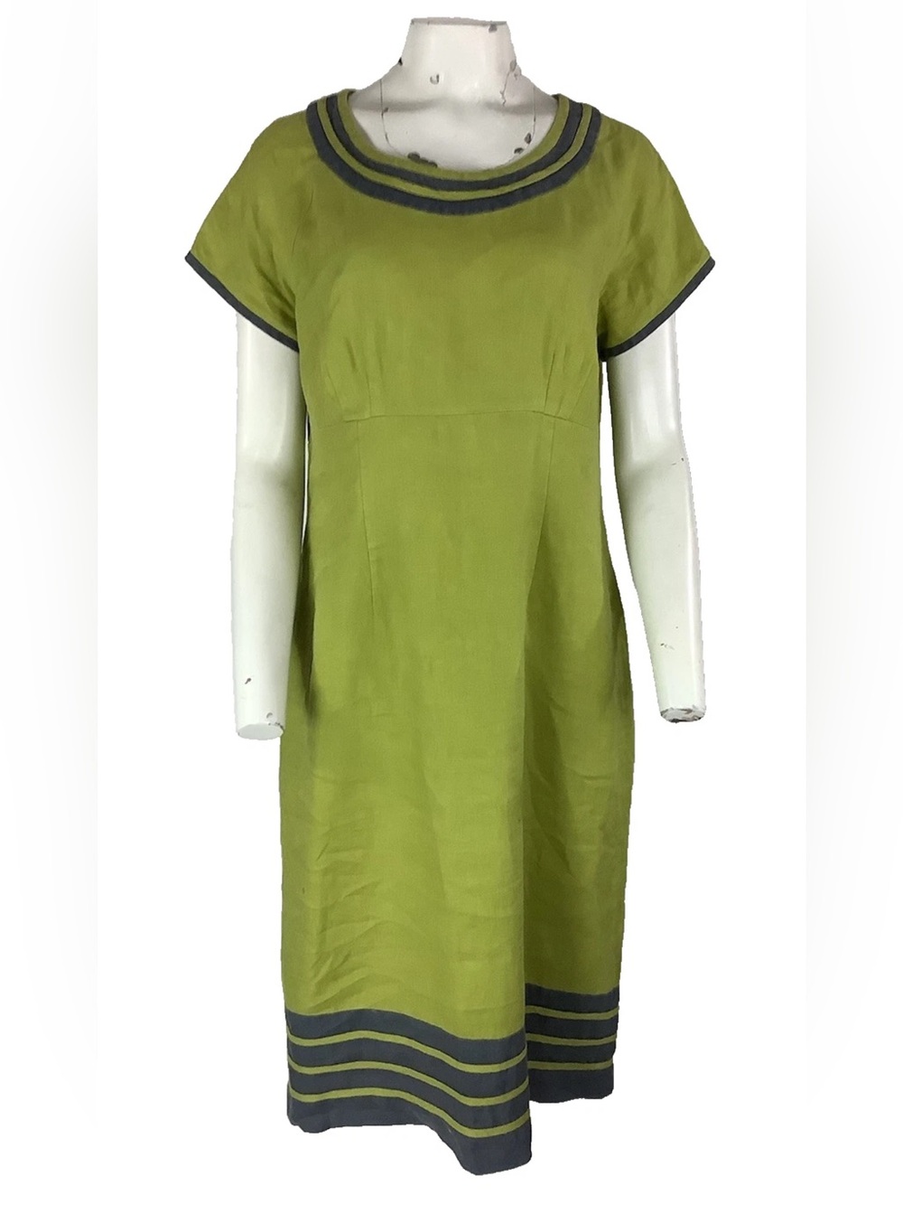 Boden Sz 12L 100% Linen Carousel Shift Travel Vacation Casual Dress Green
